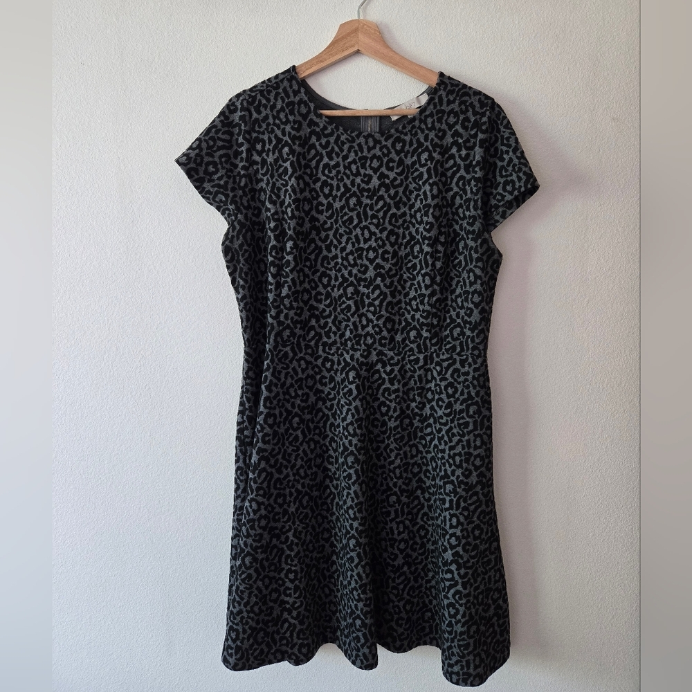 Loft Black and Gray Leopard Print Dress